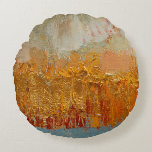 Cojín Redondo Pintura de aceite amarillo sobre lienzo. Resumen o