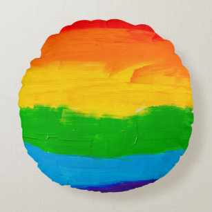 Cojín Redondo Pintura de aceite Colores arcoiris Lesbianas Gays 