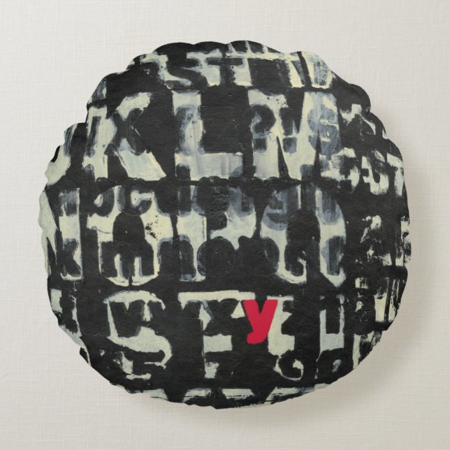 Cojín Redondo Pintura de alfabeto de Norman Wyatt (Anverso)