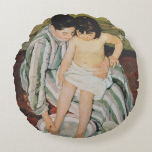 Cojín Redondo Pintura de baño de Mary Cassatt