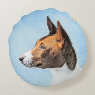 Cojín Redondo Pintura de Basenji - Arte original muy bonito
