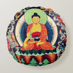 Cojín Redondo Pintura de Buda Shakyamuni, Himalayas - Nepal