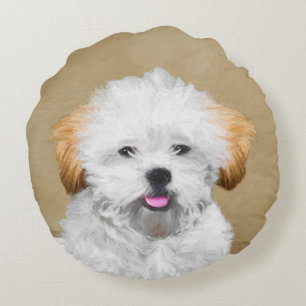 Cojín Redondo Pintura de cachorro de Aprenta Lhasa - Arte de Per