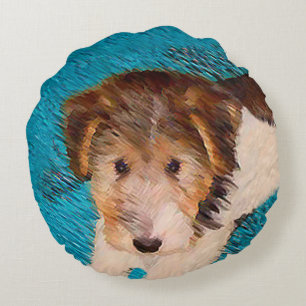 Cojín Redondo Pintura de cachorro de Wire Fox Terrier - Arte ori