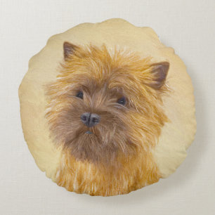 Cojín Redondo Pintura de Cairn Terrier - Arte Perro Original.