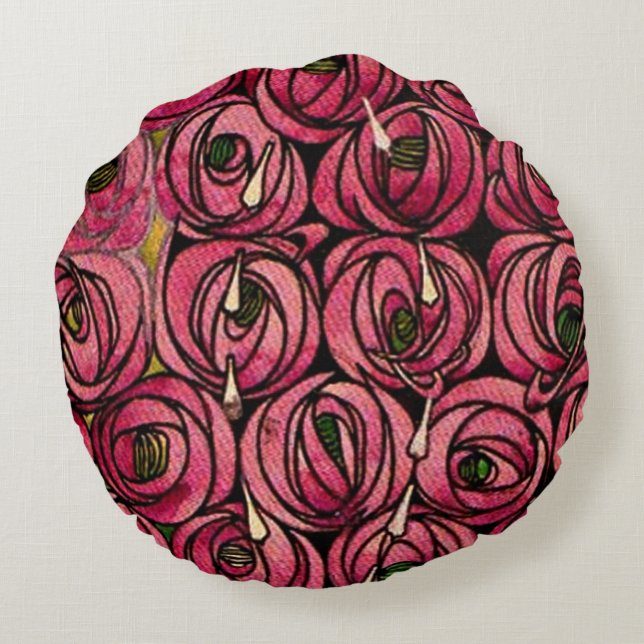Cojín Redondo Pintura de Charles Mackintosh, Rosas (Reverso)