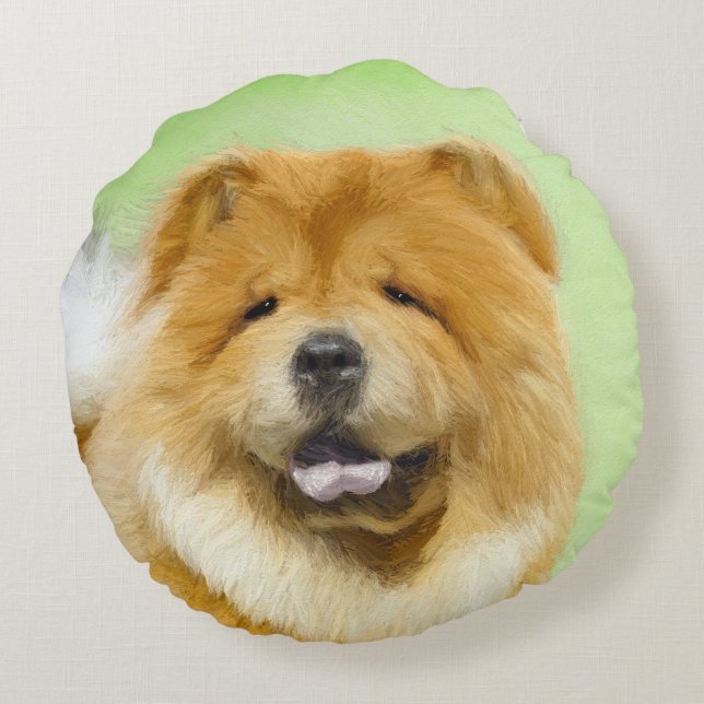 Cojín Redondo Pintura de Chow Chow - Arte Perro Original. (Reverso)