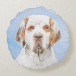 Cojín Redondo Pintura de Clumber Spaniel - Arte de Perro Origina
