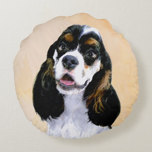 Cojín Redondo Pintura de Cocker Spaniel (Parti) - Original Perro (Reverso)