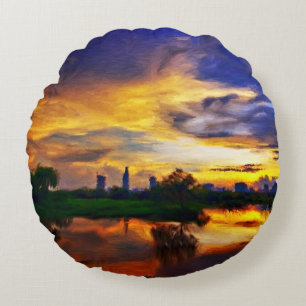 Cojín Redondo Pintura de colores abstractos Saigon Sunset