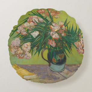 Cojín Redondo Pintura de flores de adelfa de Vincent Van Gogh