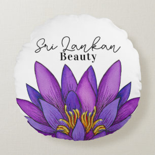 Cojín Redondo Pintura de flores de Sri Lanka Lotus