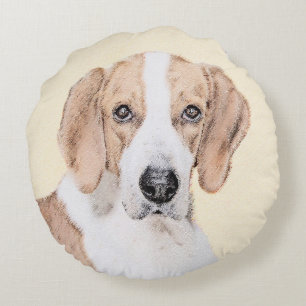 Cojín Redondo Pintura de Foxhound estadounidense - Arte de Perro
