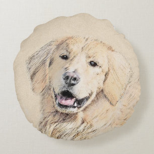 Cojín Redondo Pintura de Golden Retriever - Arte de perro origin