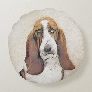 Cojín Redondo Pintura de hebilla de basset - Arte de perro origi
