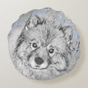 Cojín Redondo Pintura de Keeshond Beth - Arte de Perro Original.