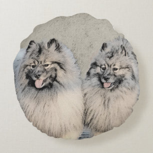 Cojín Redondo Pintura de Keeshond Brothers - Arte Perro Original