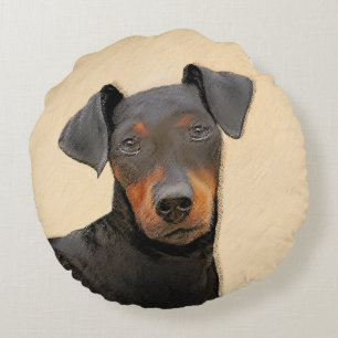 Cojín Redondo Pintura de Manchester Terrier Arte Animal Original