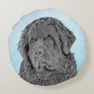 Cojín Redondo Pintura de Newfoundland - Cute original Dog Art