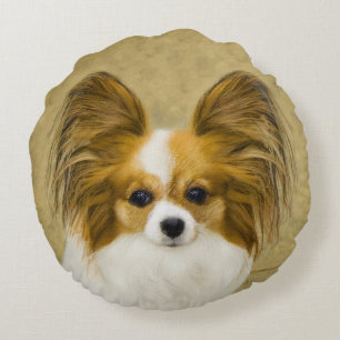 Cojín Redondo Pintura de Papillon (Hound Tri) - Arte original de