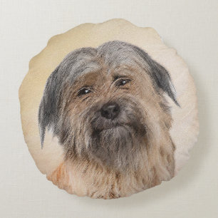 Cojín Redondo Pintura de pastor pirenaico - Arte de perro origin