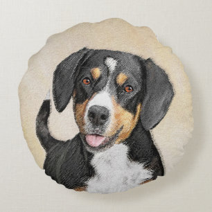 Cojín Redondo Pintura de perro de la montaña Entlebucher - Arte 