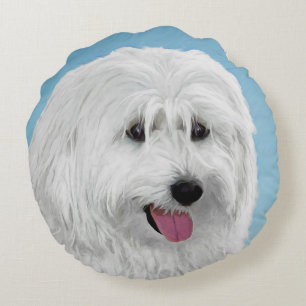 Cojín Redondo Pintura de perro de pastor de tierras bajas polaco