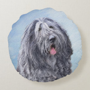 Cojín Redondo Pintura de perro pastor de Bergamasco - Perro orig