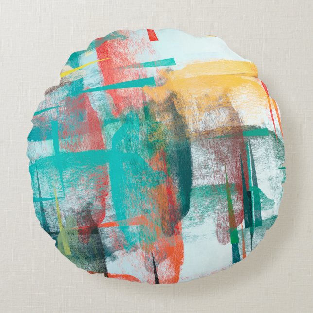 Cojín Redondo Pintura de pincel. Combinación artística de lienzo (Anverso)