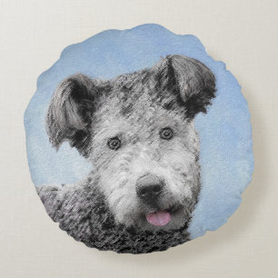Cojín Redondo Pintura de Pumi - Arte de Perro Original.