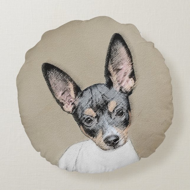 Cojín Redondo Pintura de Rat Terrier - Arte Perro Original. (Reverso)