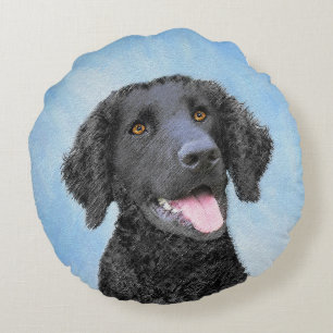 Cojín Redondo Pintura de Retriever de Pelo Rizado - Arte Origina