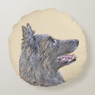 Cojín Redondo Pintura de Tervuren belga - Arte de perro original