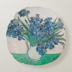 Cojín Redondo Pintura de Van Gogh Jarrón de Iris Impresionismo