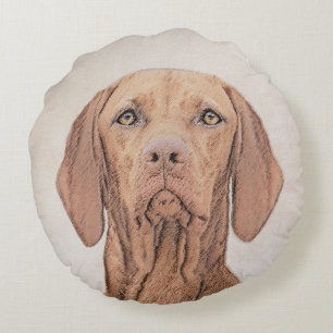 Cojín Redondo Pintura de Vizsla - Arte Perro Original.