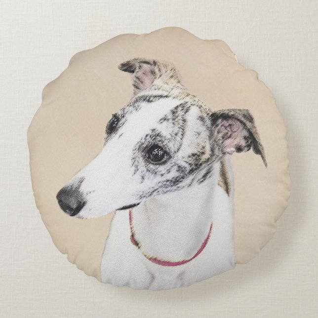 Cojín Redondo Pintura de Whippet - Arte Cute Original Perro (Reverso)