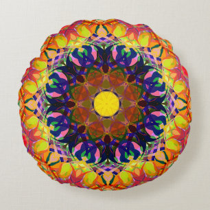 Cojín Redondo Pintura Digital Hermoso Resumen Colorido Retroceso