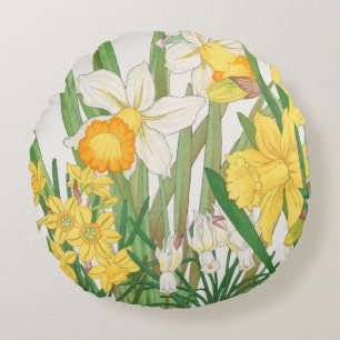 Cojín Redondo Pintura en bloque de madera de narciso, Tanigami K