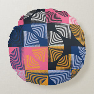 Cojín Redondo Pintura geométrica circular de cosecha