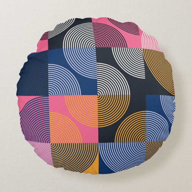 Cojín Redondo Pintura geométrica circular de cosecha (Anverso)