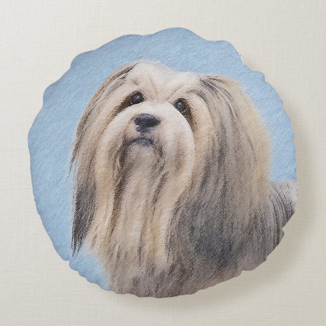 Cojín Redondo Pintura Havanesa (plateada) - Arte de Perro Origin (Reverso)