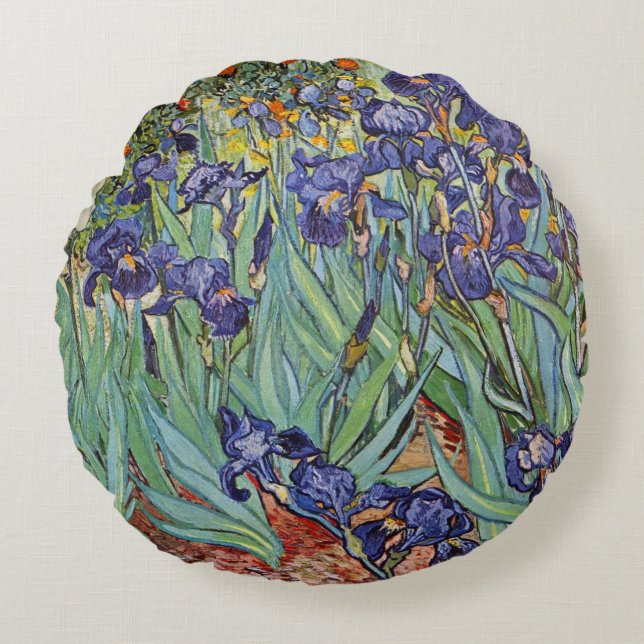 Cojín Redondo Pintura impresionista de Van Gogh Irises (Anverso)