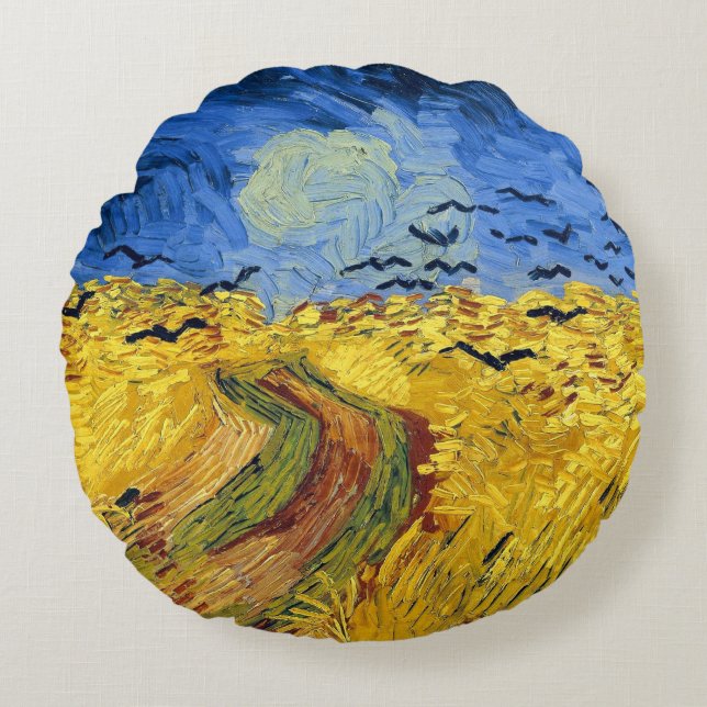 Cojín Redondo Pintura impresionista de Van Gogh Wheat Fields (Anverso)