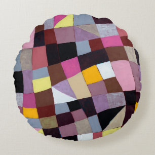 Cojín Redondo Pintura irregular de la rejilla, con violetas y as