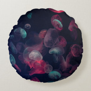 COJÍN REDONDO PINTURA JELLYFISH DE COLOR ASORDINADO