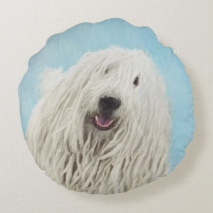 Cojín Redondo Pintura Komondor - Arte Perro Original Cuto