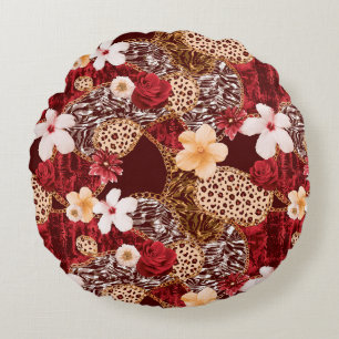 Cojín Redondo Pintura manual Resumen de color de agua Leopard Ze