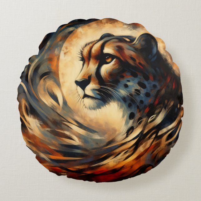 Cojín Redondo Pintura moderna del Renacimiento de Chetah Harlem (Anverso)
