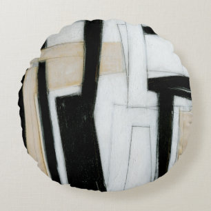 Cojín Redondo Pintura negra y blanca abstracta