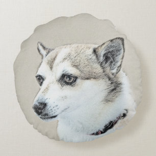 Cojín Redondo Pintura noruega de Lundehund - Arte original del p